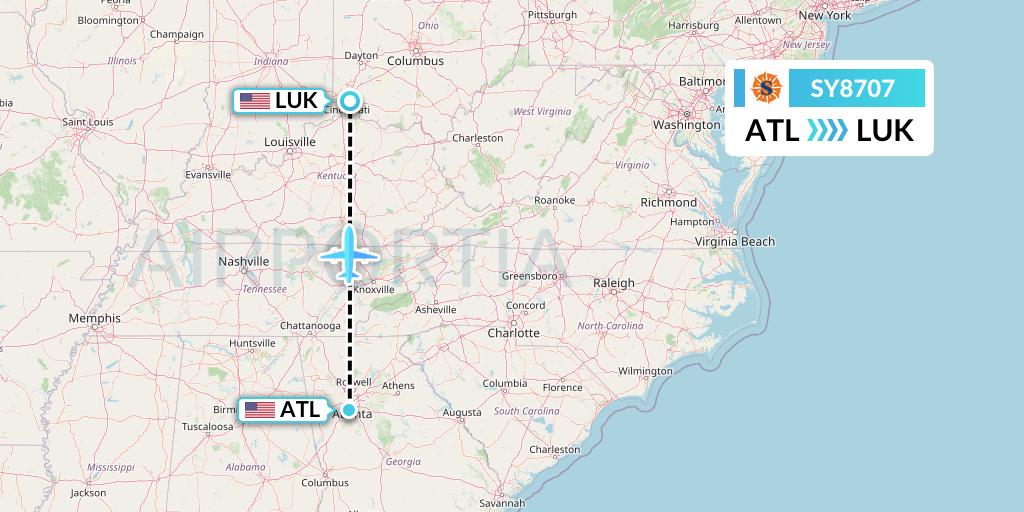 SY8707 Sun Country Airlines Flight Map: Atlanta to Cincinnati