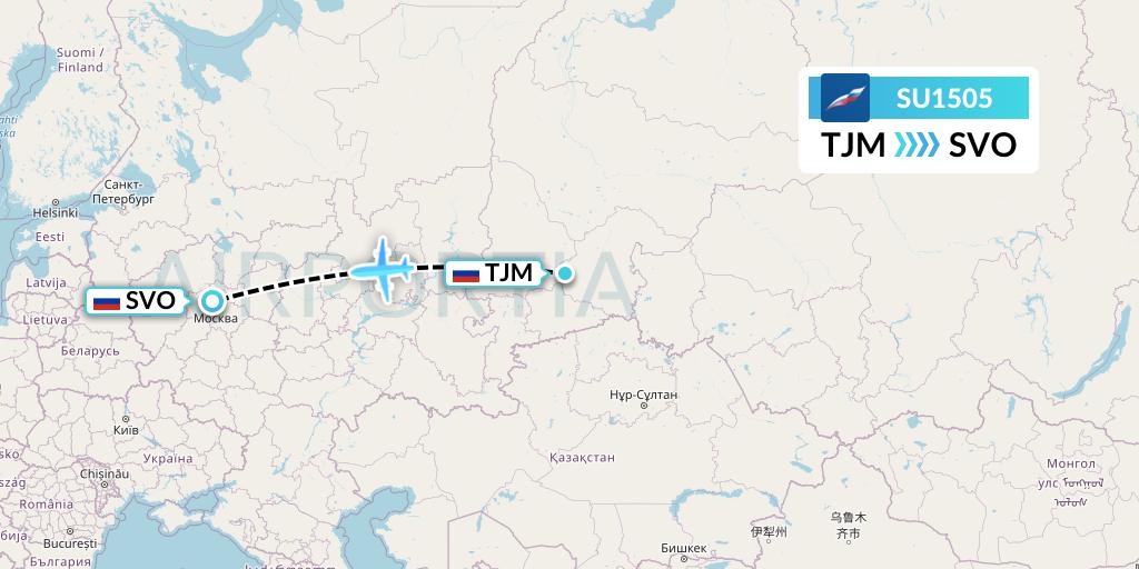 SU1505 Aeroflot Flight Map: Tyumen to Moscow