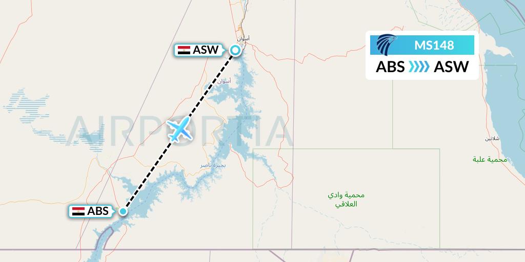 MS148 EgyptAir Flight Map: Abu Simbel to Aswan