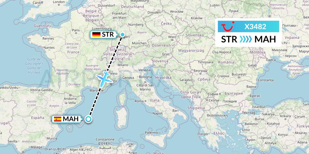 X3482 TUI fly Germany Flight Map: Stuttgart to Mahon