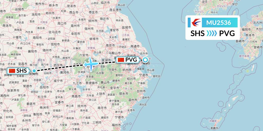 MU2536 China Eastern Airlines Flight Map: Shashi to Shanghai