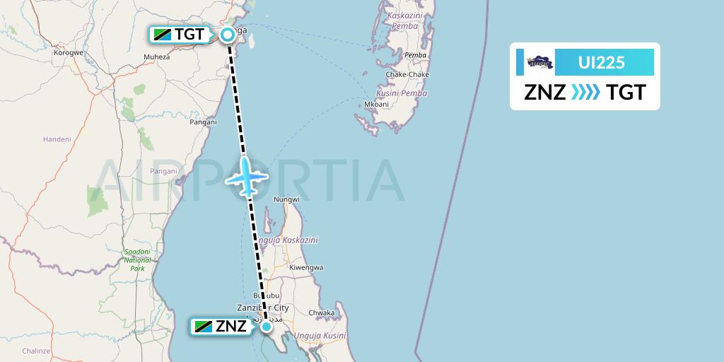 UI225 Auric Air Flight Map: Zanzibar to Tanga