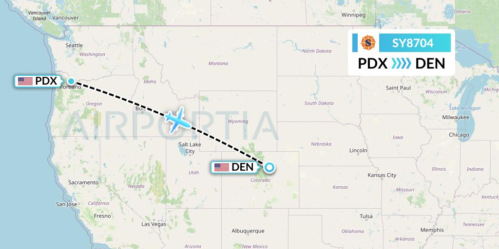 SY8704 Sun Country Airlines Flight Map: Portland to Denver