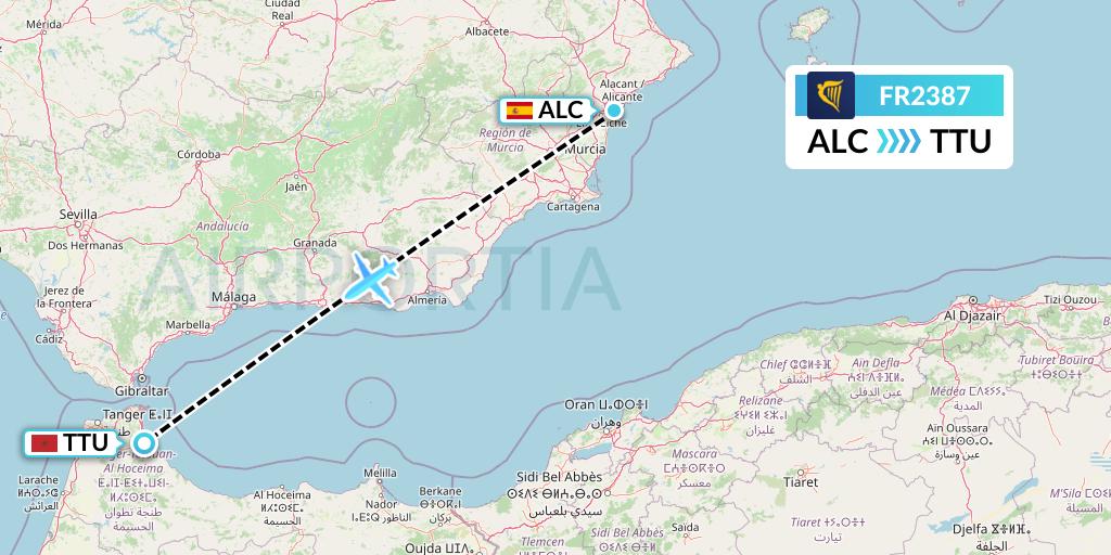 FR2387 Ryanair Flight Map: Alicante to Tetuan