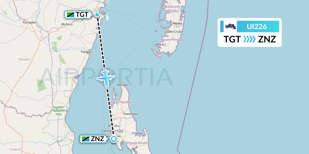 UI226 Auric Air Flight Map: Tanga to Zanzibar