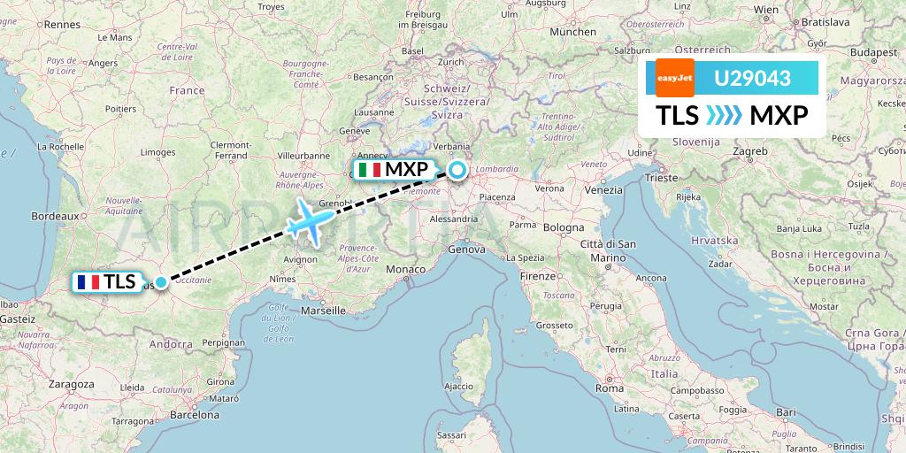 U29043 EasyJet Flight Map: Toulouse to Milan
