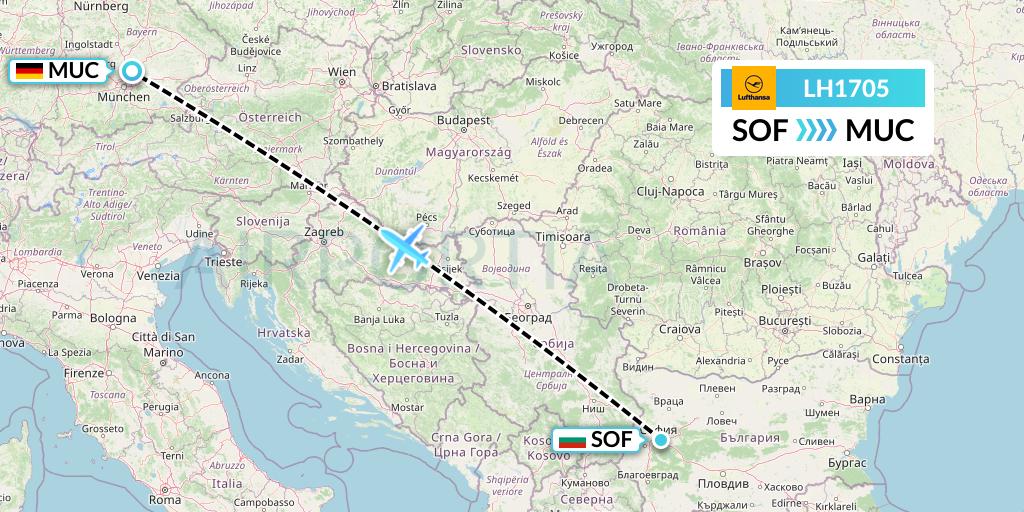 LH1705 Lufthansa Flight Map: Sofia to Munich