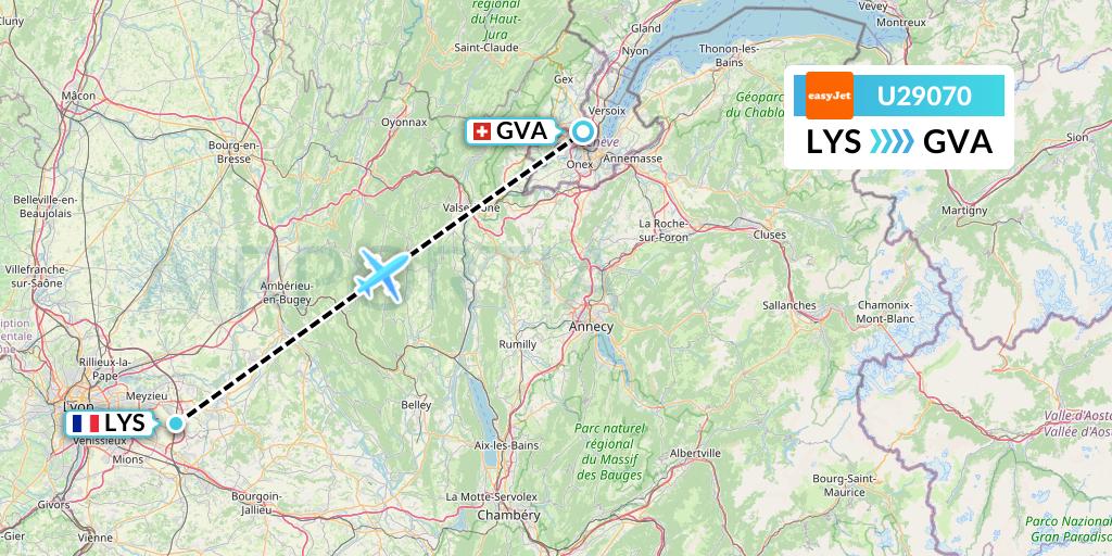 U29070 EasyJet Flight Map: Lyon to Geneva