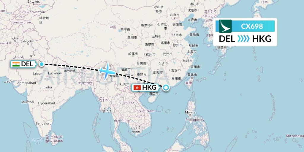 CX698 Flight Status Cathay Pacific Delhi to Hong Kong (CPA698)