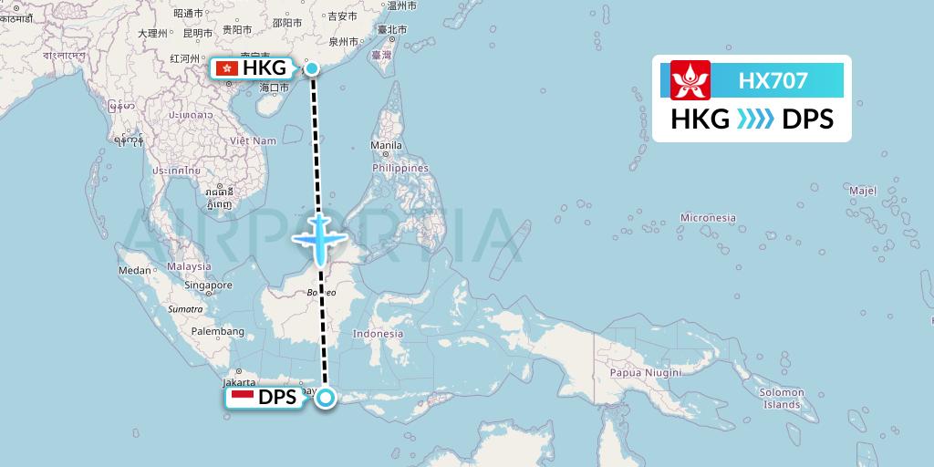 HX707 Hong Kong Airlines Flight Map: Hong Kong to Denpasar