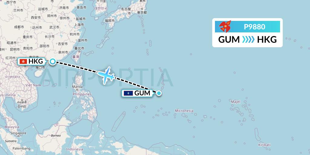 P9880 Asia Pacific Airlines Flight Map: Guam to Hong Kong