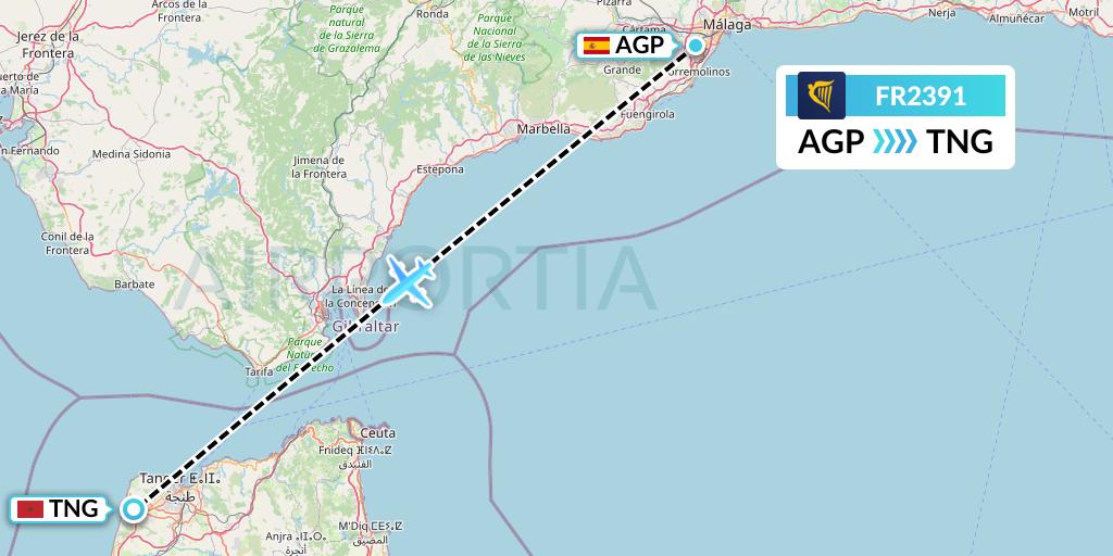 FR2391 Ryanair Flight Map: Malaga to Tangier