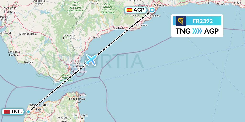 FR2392 Ryanair Flight Map: Tangier to Malaga