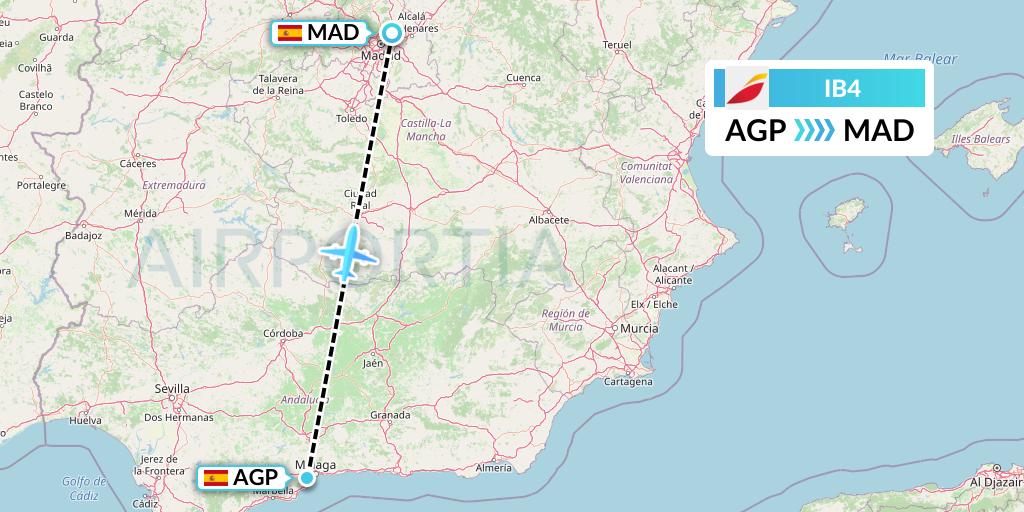 IB4 Iberia Flight Map: Malaga to Madrid
