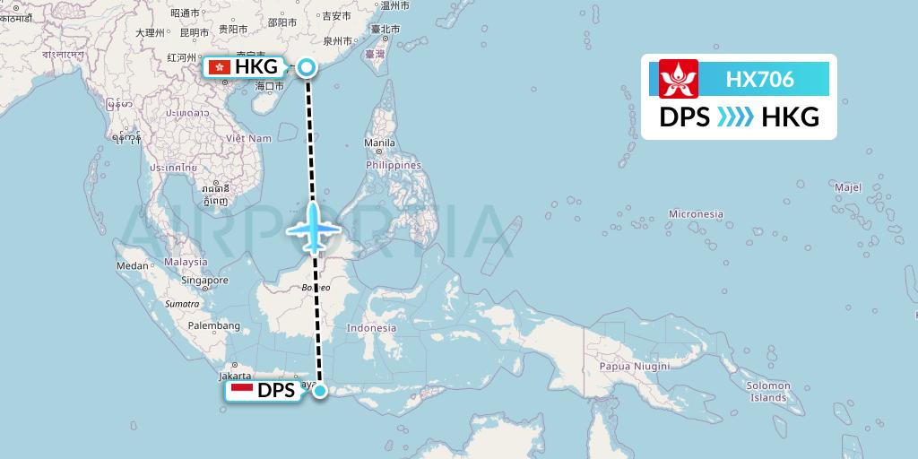 HX706 Hong Kong Airlines Flight Map: Denpasar to Hong Kong