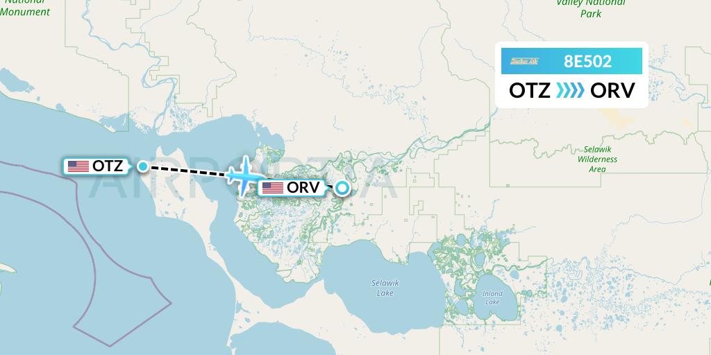 8E502 Bering Air Flight Map: Kotzebue to Noorvik