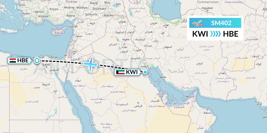 SM402 Air Cairo Flight Map: Kuwait City to Alexandria