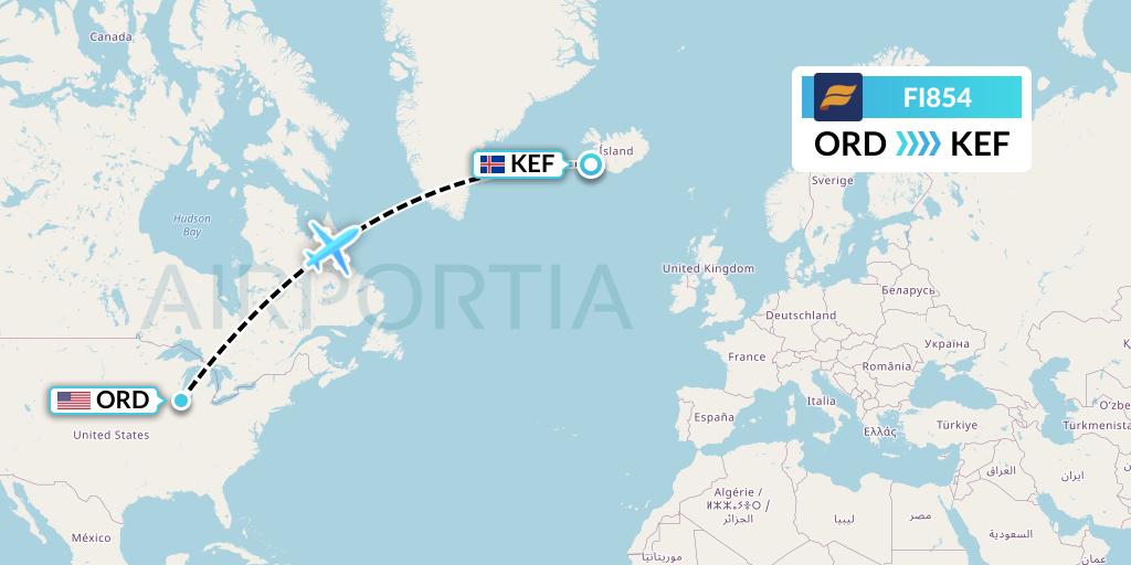 FI854 Icelandair Flight Map: Chicago to Reykjavik