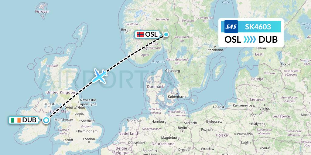 SK4603 SAS Flight Map: Oslo to Dublin