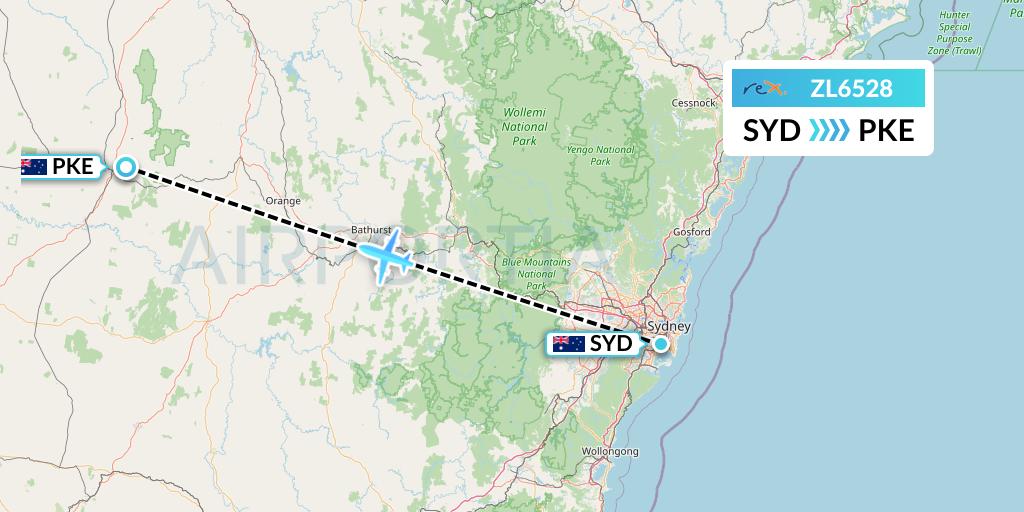 ZL6528 Regional Express Flight Map: Sydney to Parkes