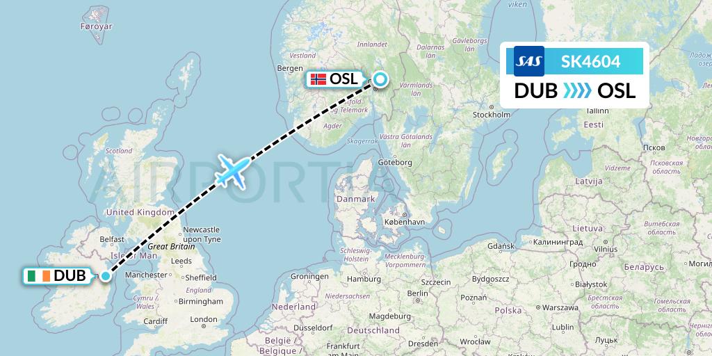 SK4604 SAS Flight Map: Dublin to Oslo