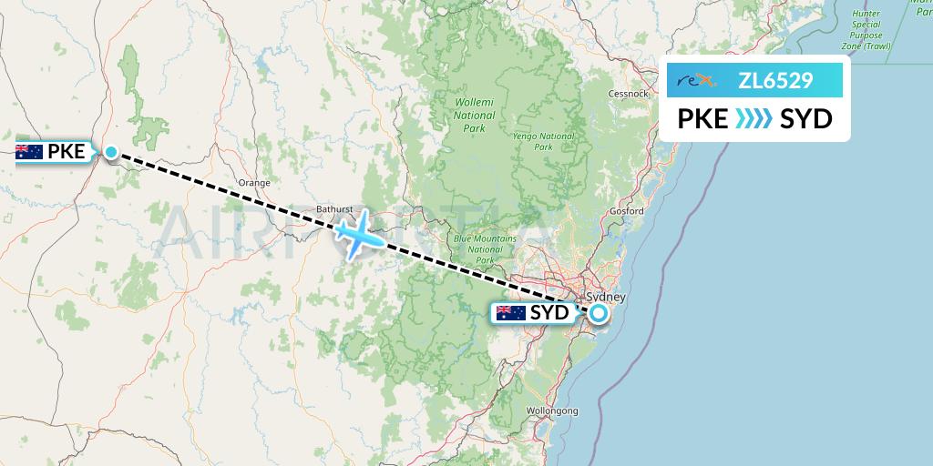 ZL6529 Regional Express Flight Map: Parkes to Sydney