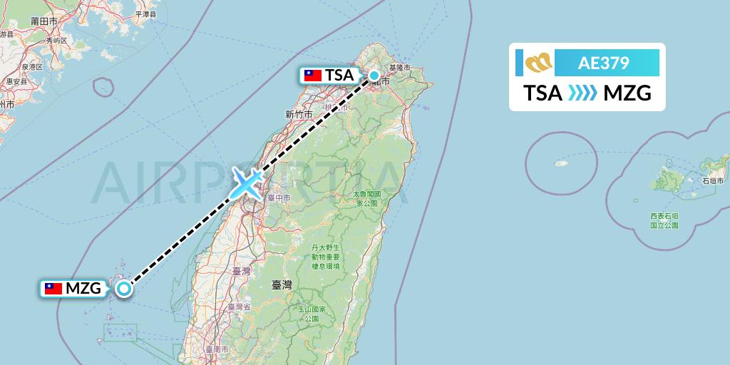 AE379 Mandarin Airlines Flight Map: Taipei to Makung