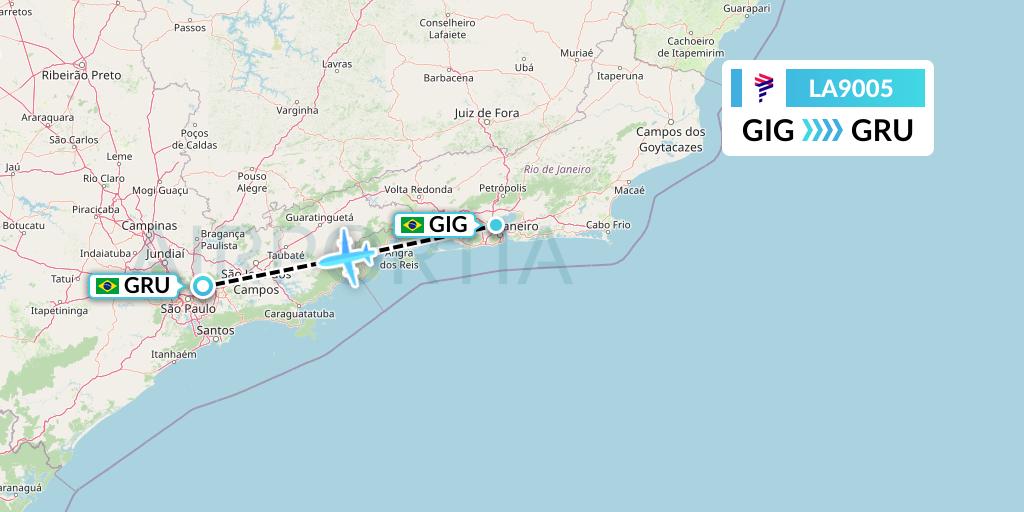 LA9005 LAN Airlines Flight Map: Rio de Janeiro to Sao Paulo
