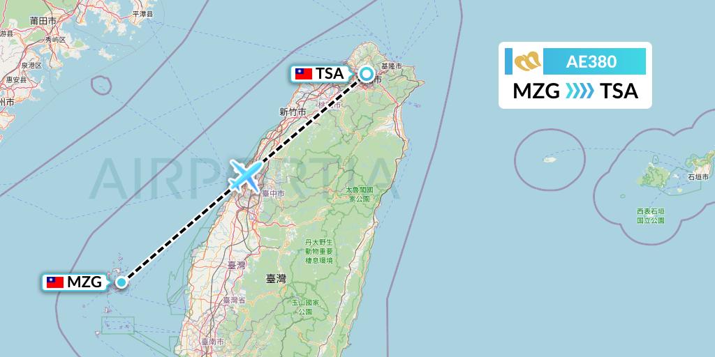 AE380 Mandarin Airlines Flight Map: Makung to Taipei