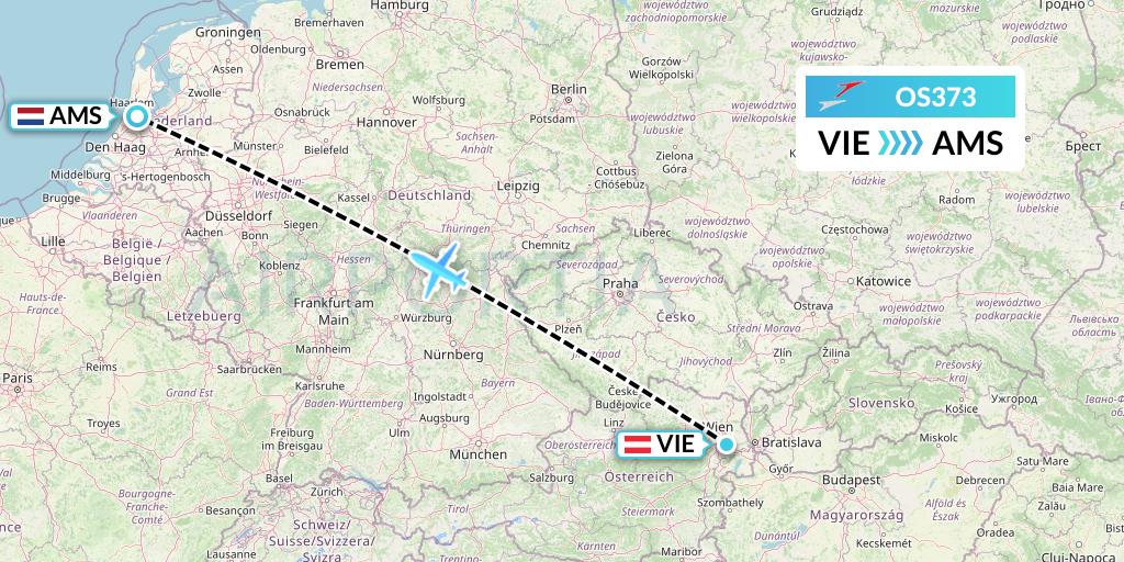 OS373 Austrian Airlines Flight Map: Vienna to Amsterdam