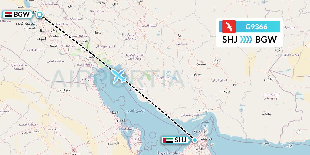 G9366 Air Arabia Flight Map: Sharjah to Baghdad