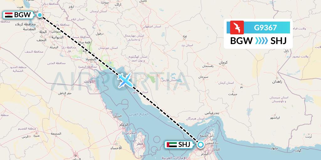 G9367 Air Arabia Flight Map: Baghdad to Sharjah