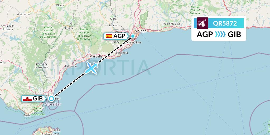 QR5872 Qatar Airways Flight Map: Malaga to Gibraltar