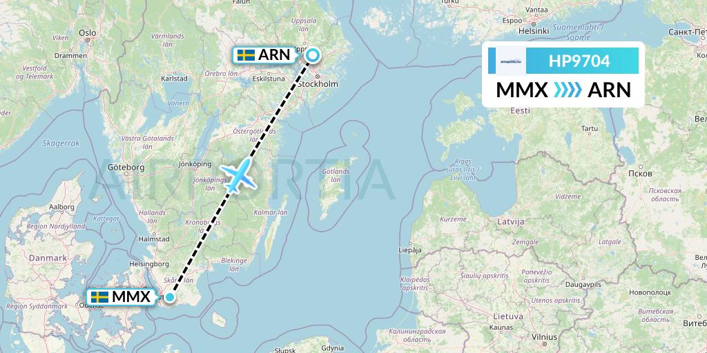 HP9704 Amapola Flyg Flight Map: Malmo to Stockholm