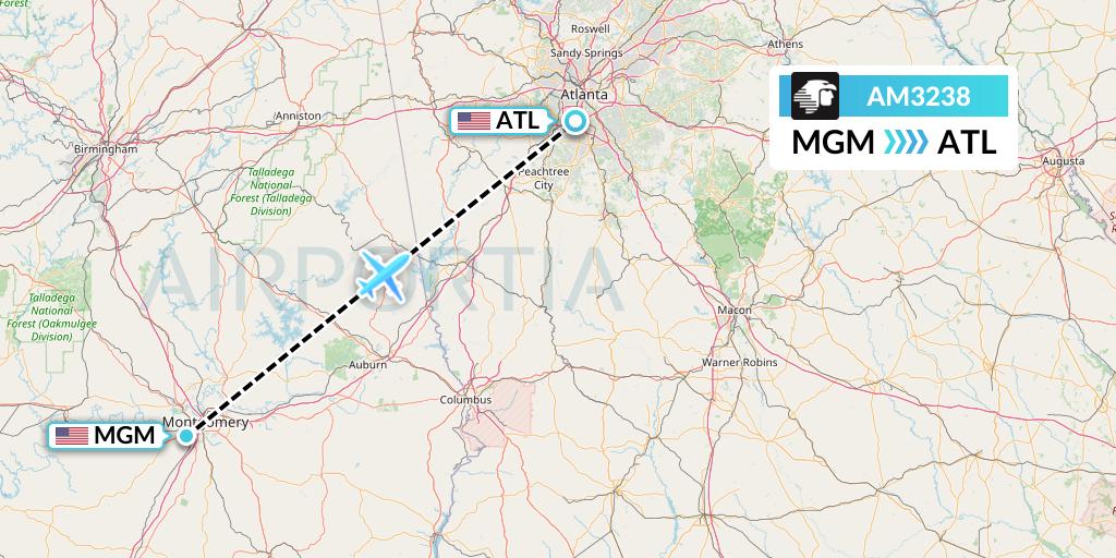 AM3238 Aeromexico Flight Map: Montgomery to Atlanta