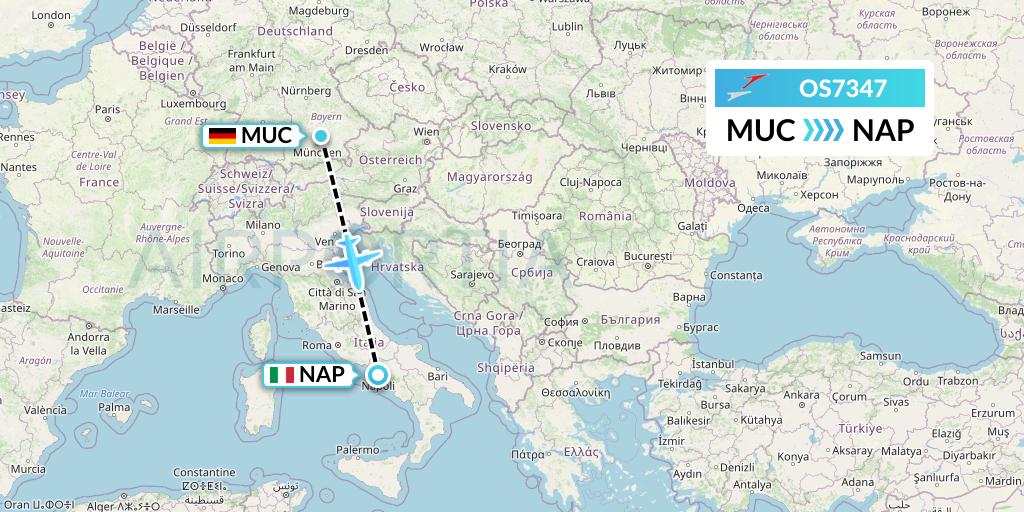 OS7347 Austrian Airlines Flight Map: Munich to Naples