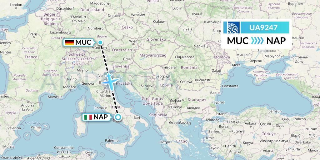 UA9247 United Airlines Flight Map: Munich to Naples