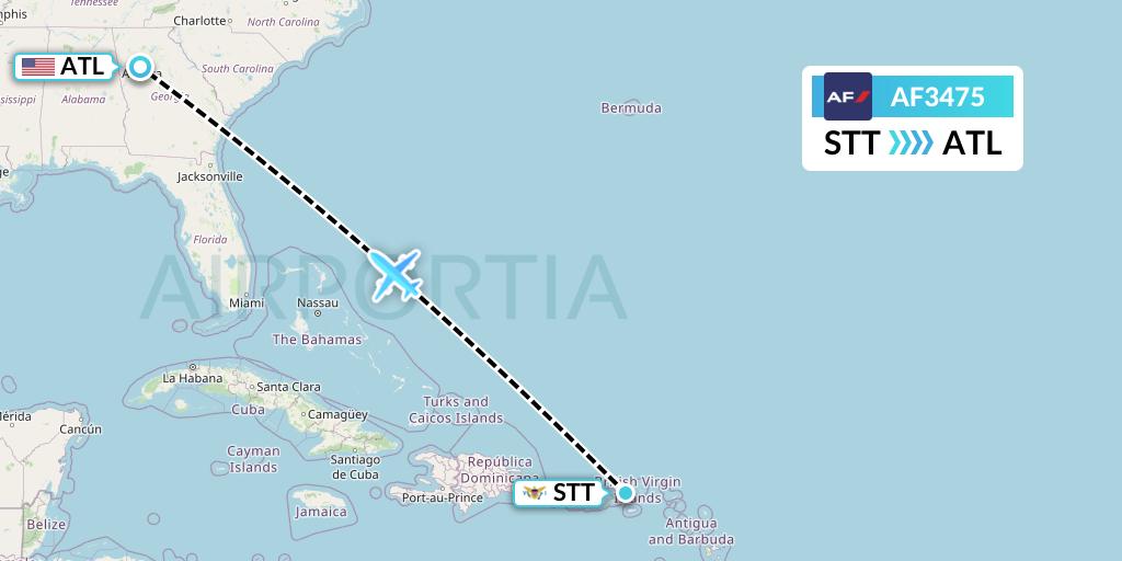 AF3475 Air France Flight Map: St. Thomas to Atlanta