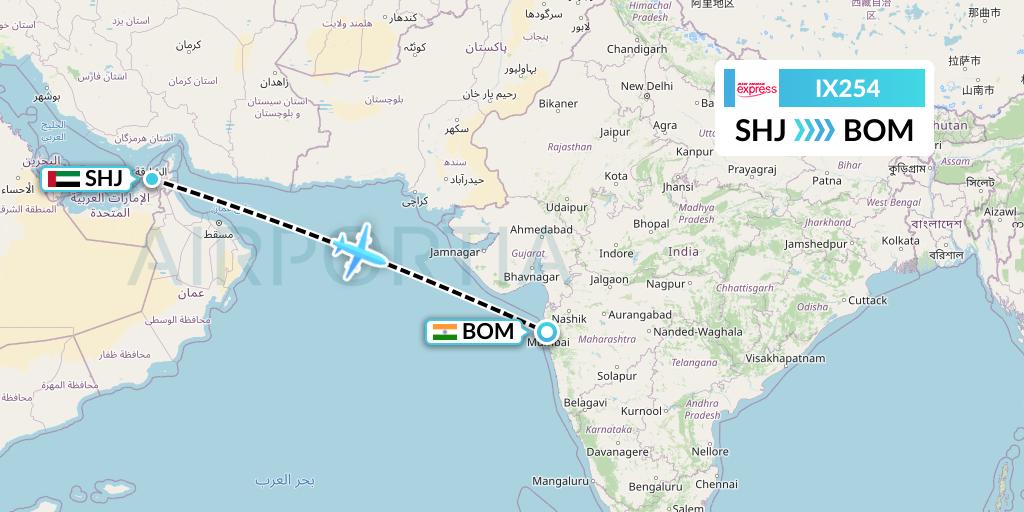 IX254 Air India Express Flight Map: Sharjah to Mumbai