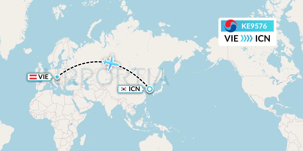 KE9576 Korean Air Flight Map: Vienna to Seoul
