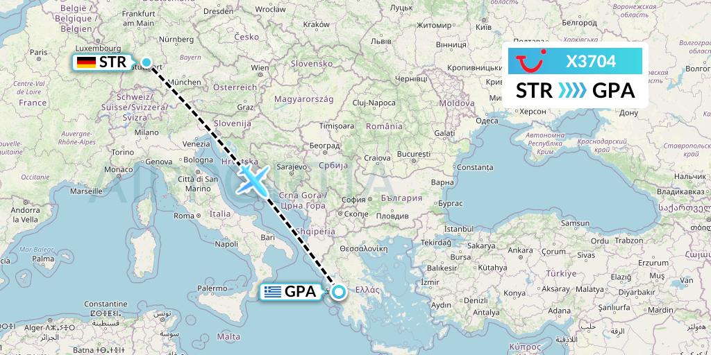 X3704 TUI fly Germany Flight Map: Stuttgart to Patras