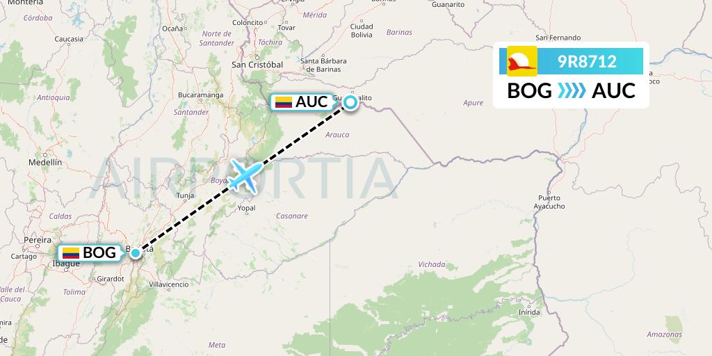 9R8712 Satena Flight Map: Bogota to Arauca