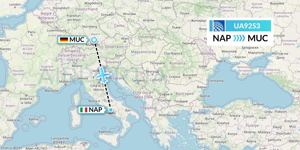 UA9253 United Airlines Flight Map: Naples to Munich