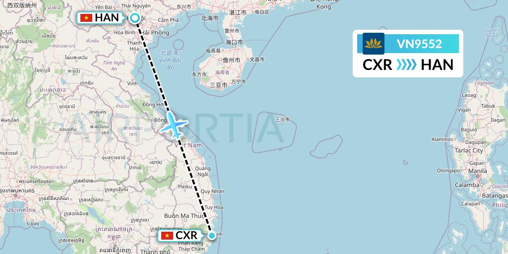 VN9552 Vietnam Airlines Flight Map: Nha Trang to Hanoi