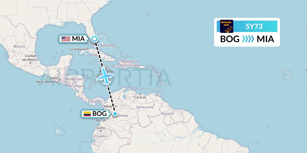 5Y73 Atlas Air Flight Map: Bogota to Miami