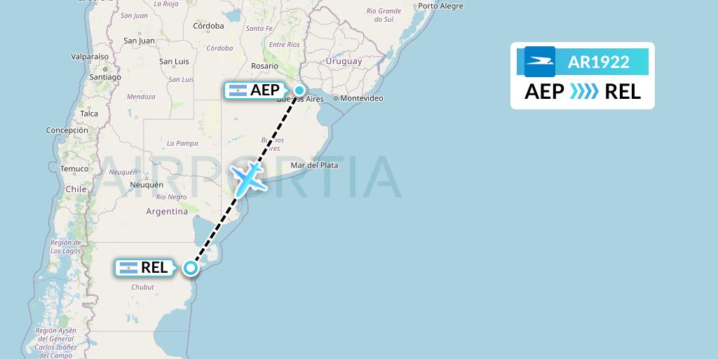 AR1922 Aerolineas Argentinas Flight Map: Buenos Aires to Trelew