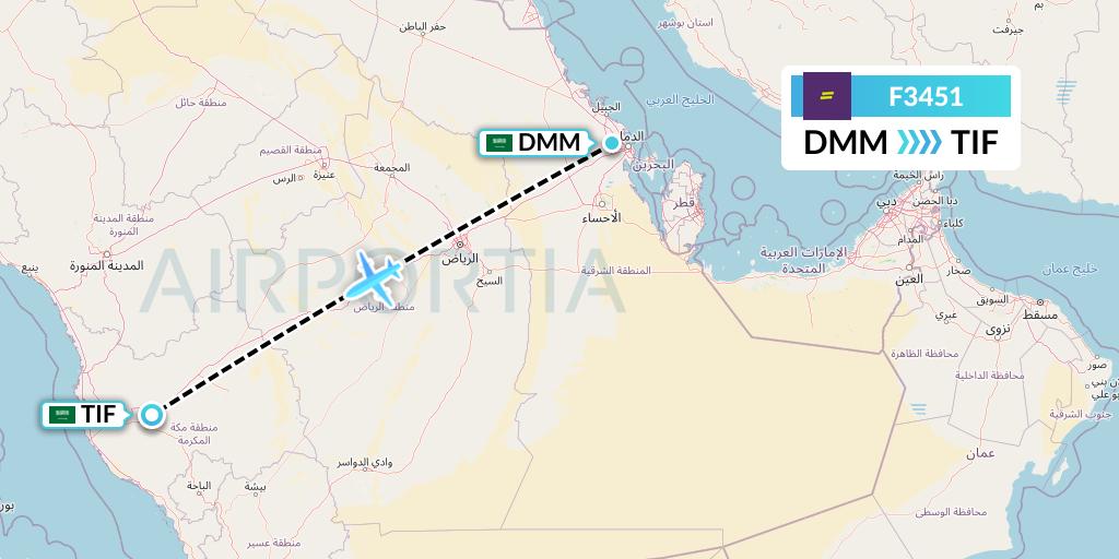 F3451 flydeal Flight Map: Dammam to Taif
