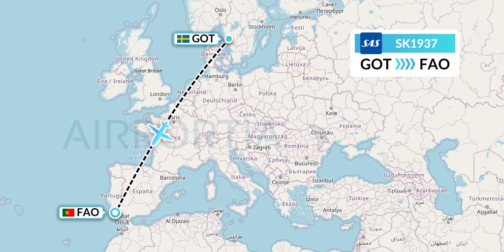 SK1937 SAS Flight Map: Gothenburg to Faro