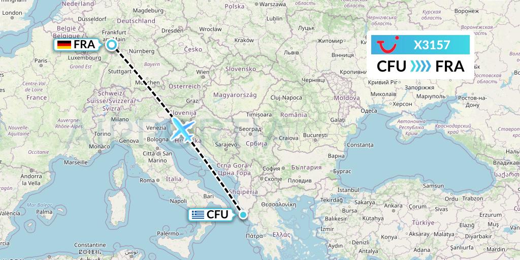 X3157 TUI fly Germany Flight Map: Corfu to Frankfurt