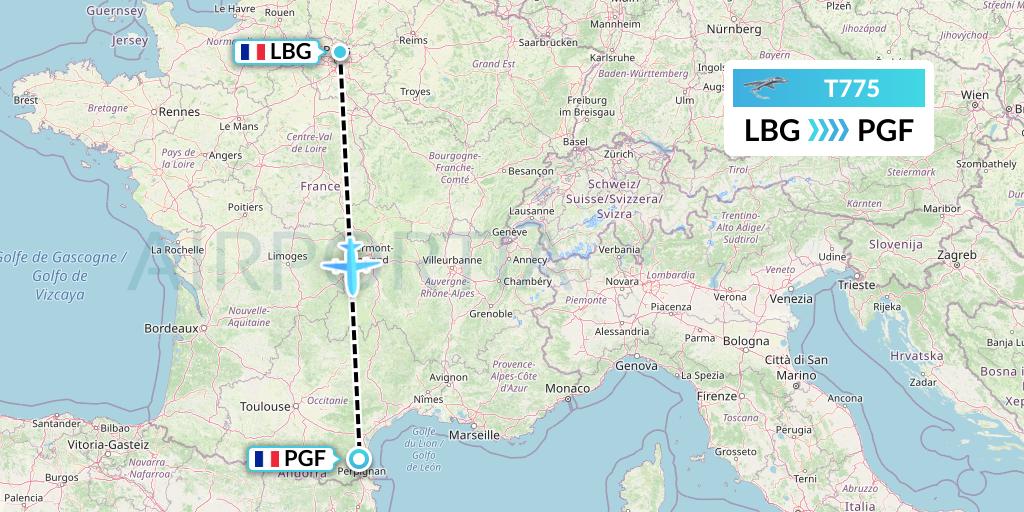 T775 Twin Jet Flight Map: Paris to Perpignan